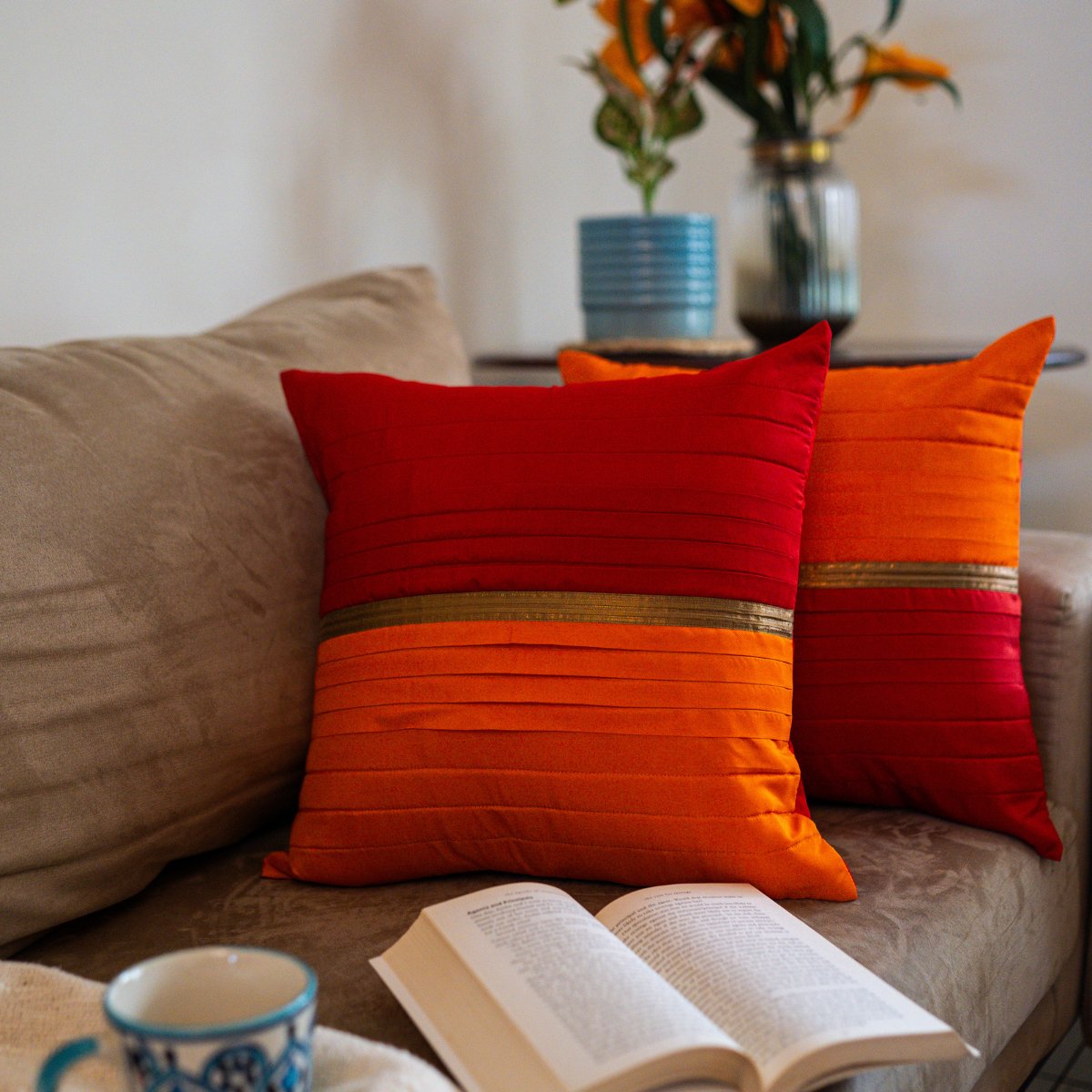 Resham Red Cushion Cover, 16" x 16",Pack of 1